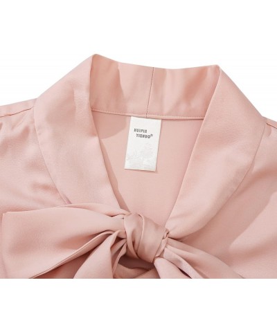 Women Bow Tie Neck Ruffle Short Sleeve Blouse Summer Casual Shirt Tops Standard Pink $17.10 Blouses