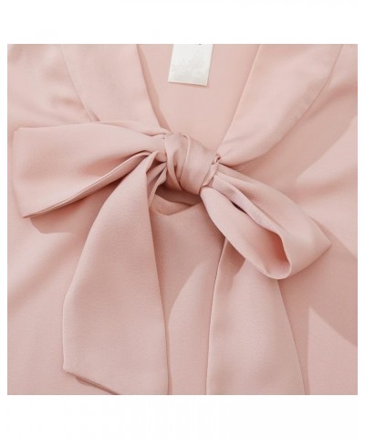 Women Bow Tie Neck Ruffle Short Sleeve Blouse Summer Casual Shirt Tops Standard Pink $17.10 Blouses