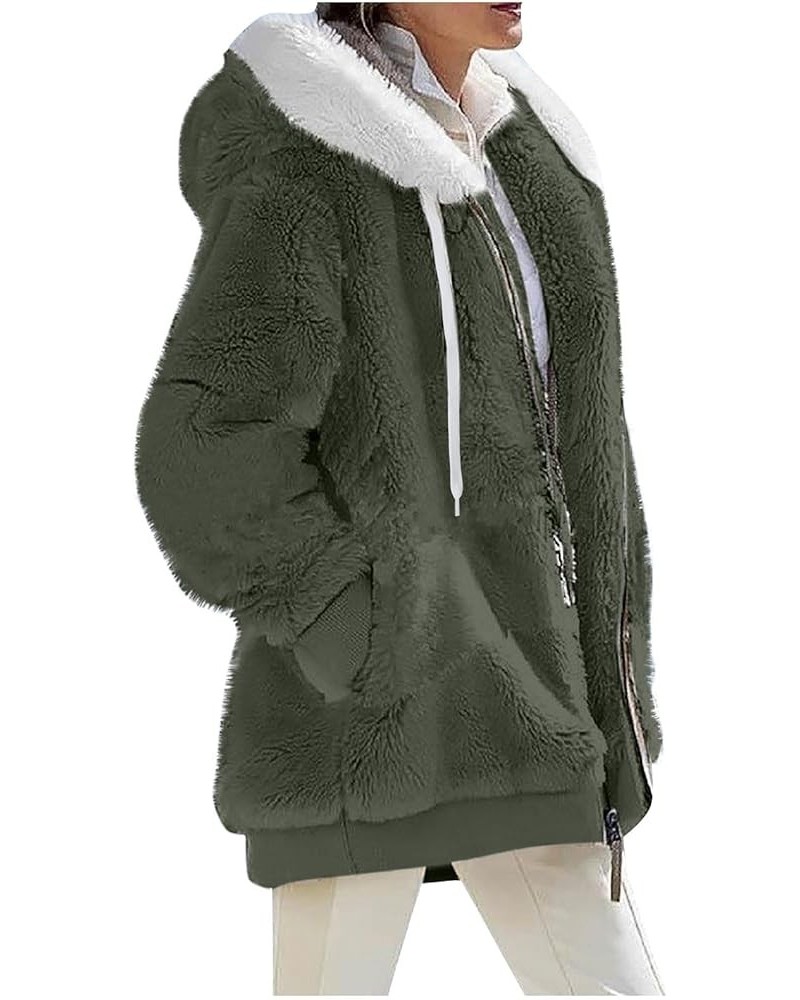 Womens Long Coat Sherpa Jacket for Women Winter Long Sleeve Full Zip Hoodies Oversized Fuzzy Fleece Teddy Coats 02-army Green...