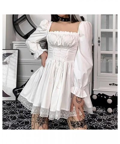 Women Gothic Lolita Dress Black Vintage Grunge Velvet Cocktail Party Dress Lace Patchwork Mesh Long Sleeve Punk Goth Dress Wh...