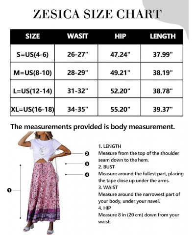 Women's 2024 Bohemian Floral Printed Elastic Waist A Line Maxi Skirt with Pockets Floral Purple $23.84 Skirts