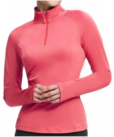Women's Thermal Fleece Half Zip Thumbholes Long Sleeve Running Pullover Equestrian Shirt for Cold Weather Pink X-Large $16.80...