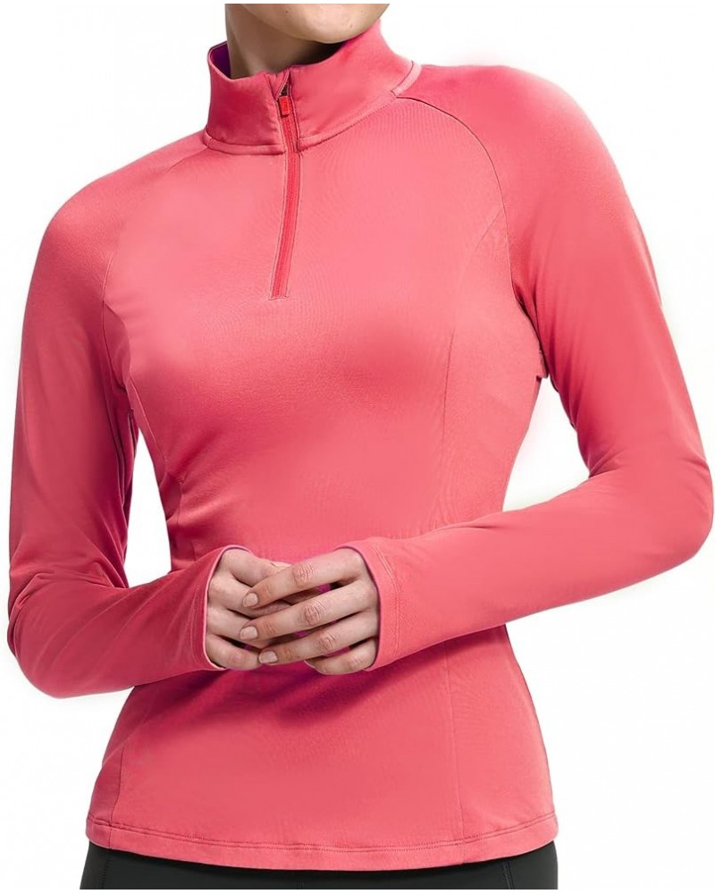 Women's Thermal Fleece Half Zip Thumbholes Long Sleeve Running Pullover Equestrian Shirt for Cold Weather Pink X-Large $16.80...