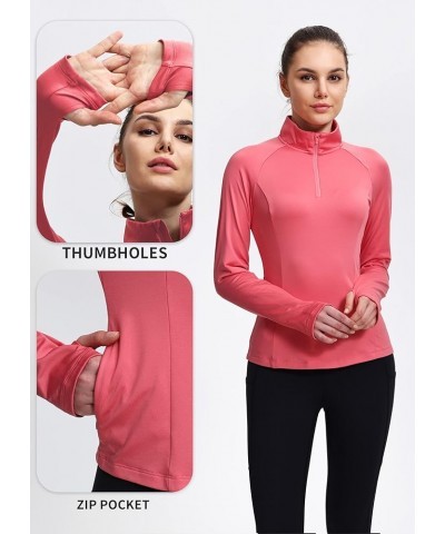 Women's Thermal Fleece Half Zip Thumbholes Long Sleeve Running Pullover Equestrian Shirt for Cold Weather Pink X-Large $16.80...