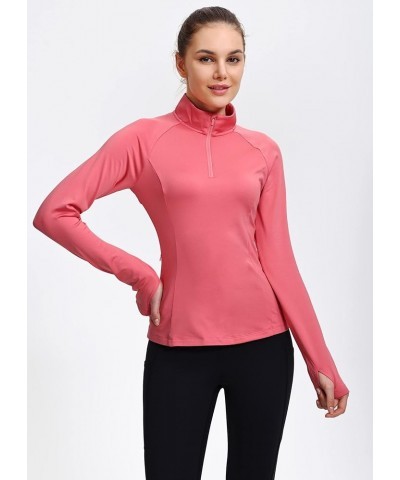 Women's Thermal Fleece Half Zip Thumbholes Long Sleeve Running Pullover Equestrian Shirt for Cold Weather Pink X-Large $16.80...