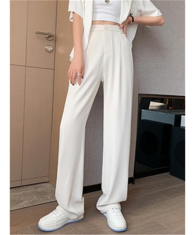 Women's Solid Color High-Waisted Pants Spring and Summer Korean Style Straight-Leg Pants Office Workers Wide-Leg Pants Black ...