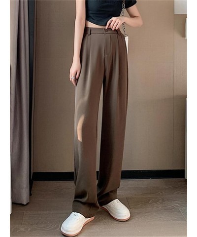 Women's Solid Color High-Waisted Pants Spring and Summer Korean Style Straight-Leg Pants Office Workers Wide-Leg Pants Black ...