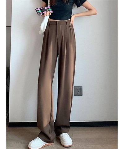 Women's Solid Color High-Waisted Pants Spring and Summer Korean Style Straight-Leg Pants Office Workers Wide-Leg Pants Black ...