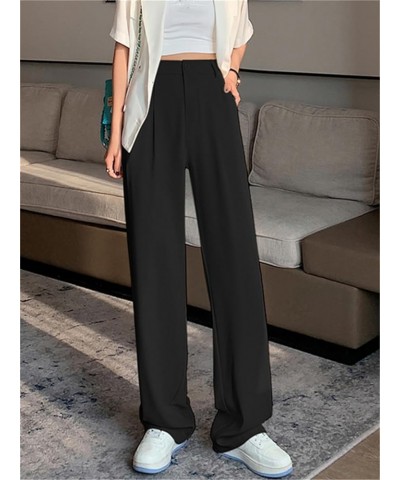 Women's Solid Color High-Waisted Pants Spring and Summer Korean Style Straight-Leg Pants Office Workers Wide-Leg Pants Black ...