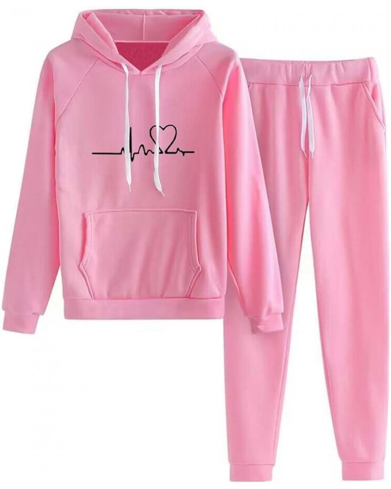 Women's 2 Piece Sweatsuits Casual Solid Long Sleeve Pullover sets Drawstrings Waist Jogger Pants Lounge Tracksuits 03_pink $9...