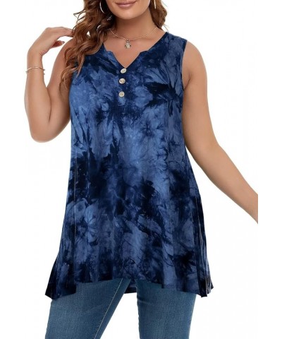 Womens Plus Size Tank Tops Summer Sleeveless V Neck Loose Tunics Shirts Tie Dye Casual Buttons Up Flowy Blouses Tie Dye-dark ...