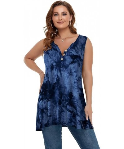 Womens Plus Size Tank Tops Summer Sleeveless V Neck Loose Tunics Shirts Tie Dye Casual Buttons Up Flowy Blouses Tie Dye-dark ...