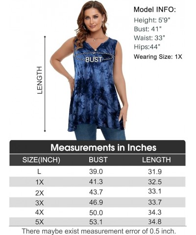 Womens Plus Size Tank Tops Summer Sleeveless V Neck Loose Tunics Shirts Tie Dye Casual Buttons Up Flowy Blouses Tie Dye-dark ...