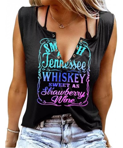 Smooth As Tennessee Whiskey Sweet As Strawberry Wine Tank Top Women Country Music Tee Ring Hole Summer Sexy V-Neck Shirt Colo...