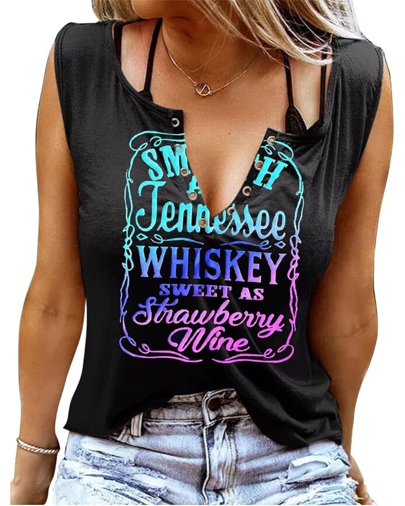 Smooth As Tennessee Whiskey Sweet As Strawberry Wine Tank Top Women Country Music Tee Ring Hole Summer Sexy V-Neck Shirt Colo...