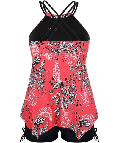 Plus Size Tankini Swimsuits for Women Flowy High Neck Bathing Suit Top with Shorts Cross Back 2 Piece Swimwear Red Floral $18...