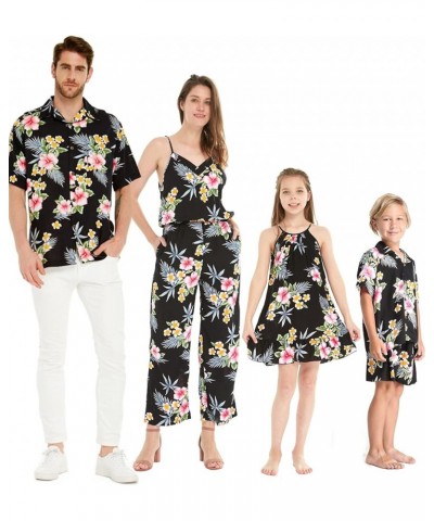 Matchable Family Hawaiian Luau Men Women Girl Boy Clothes in Hibiscus Black Baby Dog Bandana $12.00 Shirts