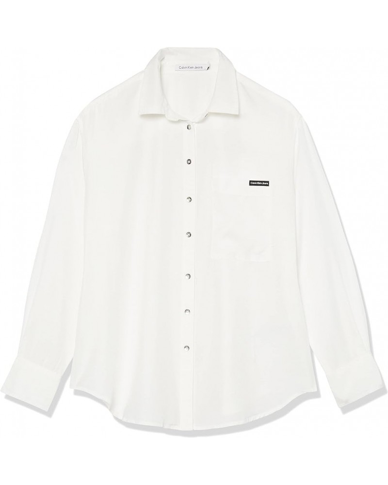 Women's Split Hem Button Down Shirt with Roll Tab Sleeves White $31.89 Blouses