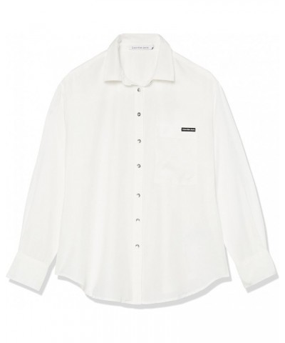 Women's Split Hem Button Down Shirt with Roll Tab Sleeves White $31.89 Blouses