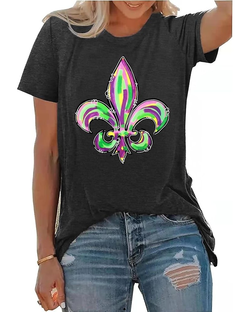 Mardi Gras Shirts Women Fat Tuesday Carnival Graphic T-Shirts Mardi Gras Outfit Gifts Holiday Shirt Tees Grey $15.95 T-Shirts