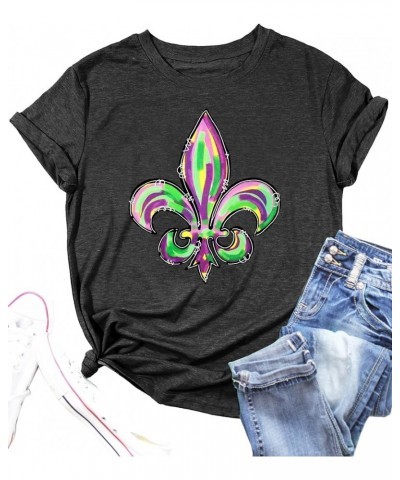 Mardi Gras Shirts Women Fat Tuesday Carnival Graphic T-Shirts Mardi Gras Outfit Gifts Holiday Shirt Tees Grey $15.95 T-Shirts