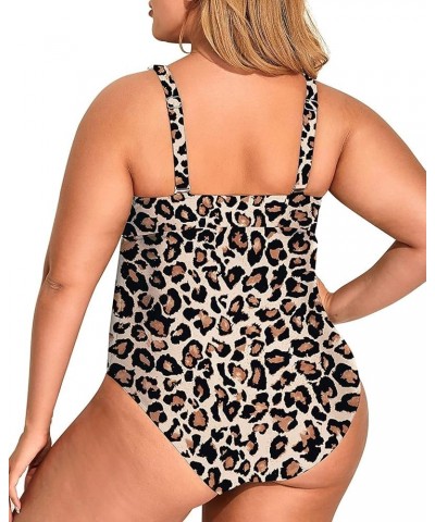 Women Plus Size One Piece Swimsuits Plunge Sexy V Neck Bathing Suit Hollowed Swimwear Leopard $15.52 Swimsuits