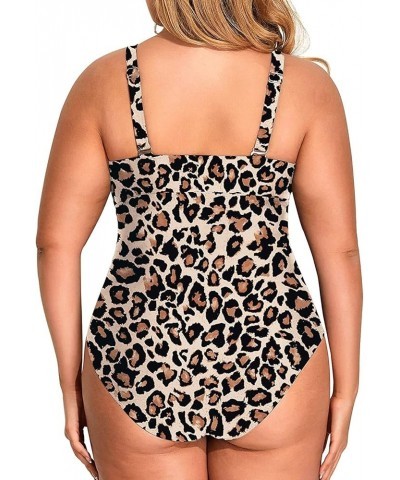 Women Plus Size One Piece Swimsuits Plunge Sexy V Neck Bathing Suit Hollowed Swimwear Leopard $15.52 Swimsuits