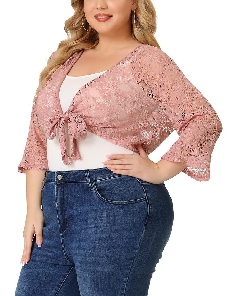 Plus Size Sheer Shrug Lace Cardigan for Women Crop Bolero Jacket Dress Sweater Pink $12.48 Sweaters