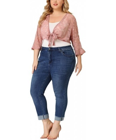 Plus Size Sheer Shrug Lace Cardigan for Women Crop Bolero Jacket Dress Sweater Pink $12.48 Sweaters