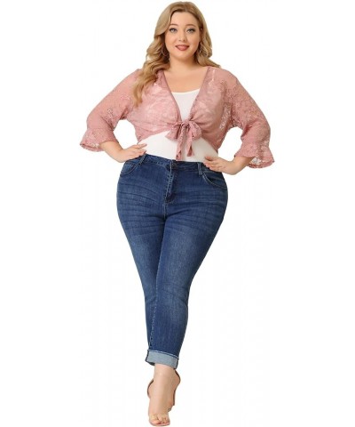 Plus Size Sheer Shrug Lace Cardigan for Women Crop Bolero Jacket Dress Sweater Pink $12.48 Sweaters