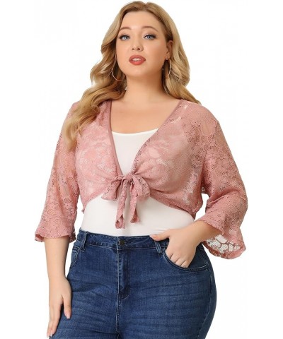 Plus Size Sheer Shrug Lace Cardigan for Women Crop Bolero Jacket Dress Sweater Pink $12.48 Sweaters