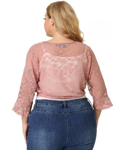 Plus Size Sheer Shrug Lace Cardigan for Women Crop Bolero Jacket Dress Sweater Pink $12.48 Sweaters