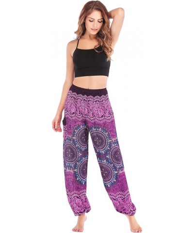 Womens Hippie Boho Lounge Yoga Pants Harem Palazzo Indian Pants with Pockets Compass Purple $13.49 Activewear