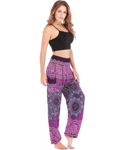 Womens Hippie Boho Lounge Yoga Pants Harem Palazzo Indian Pants with Pockets Compass Purple $13.49 Activewear