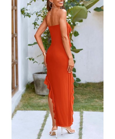 Women's Summer Long Formal Cocktail Dress Strapless Tube Asymmetrical Ruffle Maxi Bodycon Dresses Orange $24.63 Dresses