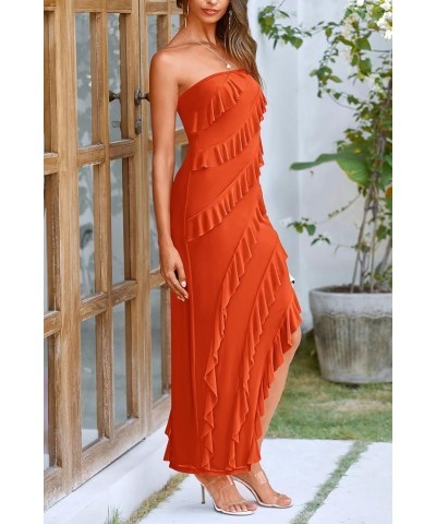 Women's Summer Long Formal Cocktail Dress Strapless Tube Asymmetrical Ruffle Maxi Bodycon Dresses Orange $24.63 Dresses