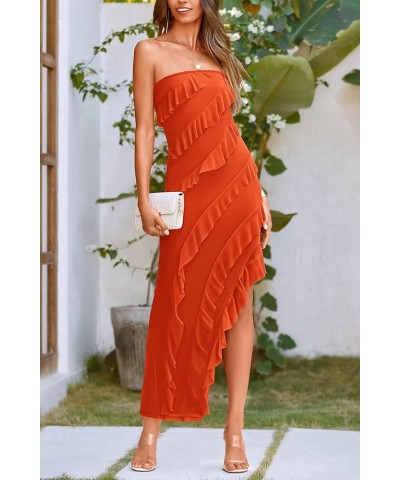 Women's Summer Long Formal Cocktail Dress Strapless Tube Asymmetrical Ruffle Maxi Bodycon Dresses Orange $24.63 Dresses