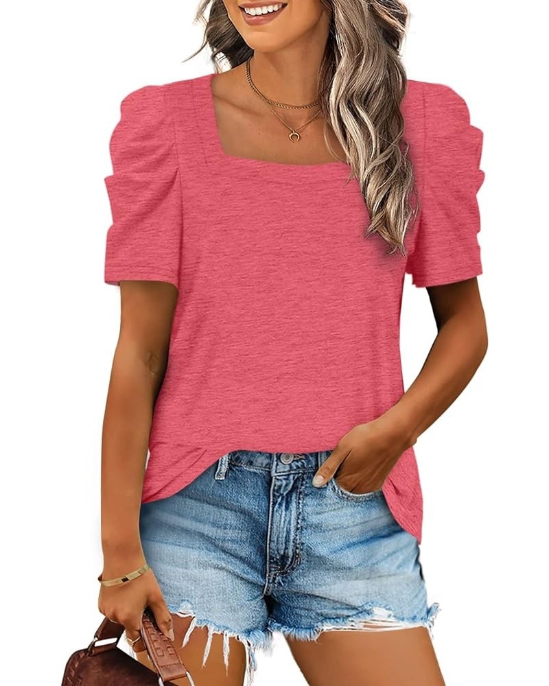 Women Shirts Square Neck Puff Sleeve Tops Casual Tshirts Flowy 06b-salmon $9.79 T-Shirts