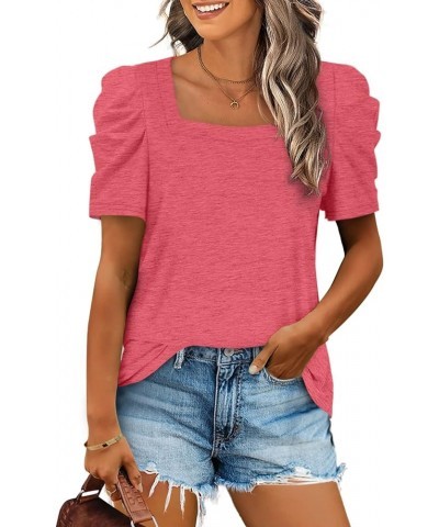 Women Shirts Square Neck Puff Sleeve Tops Casual Tshirts Flowy 06b-salmon $9.79 T-Shirts