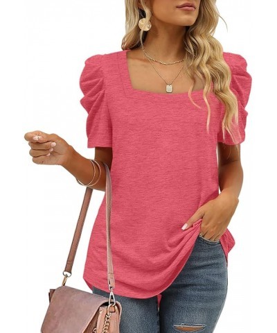 Women Shirts Square Neck Puff Sleeve Tops Casual Tshirts Flowy 06b-salmon $9.79 T-Shirts