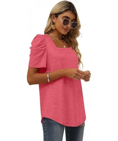 Women Shirts Square Neck Puff Sleeve Tops Casual Tshirts Flowy 06b-salmon $9.79 T-Shirts