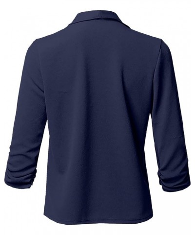 Women's Long Blazer Color Solid Open Front Cardigan Sleeve Casual Jacket Coat Oversized Blazer Navy-1 $10.54 Blazers