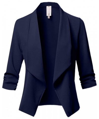 Women's Long Blazer Color Solid Open Front Cardigan Sleeve Casual Jacket Coat Oversized Blazer Navy-1 $10.54 Blazers