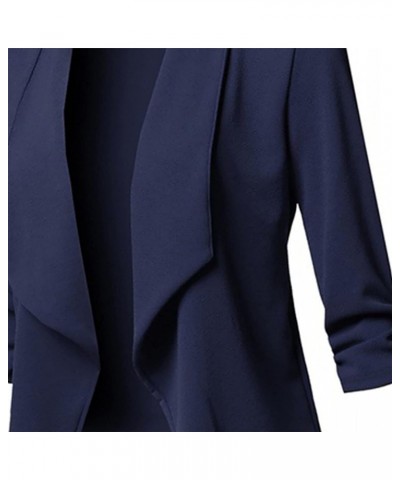 Women's Long Blazer Color Solid Open Front Cardigan Sleeve Casual Jacket Coat Oversized Blazer Navy-1 $10.54 Blazers