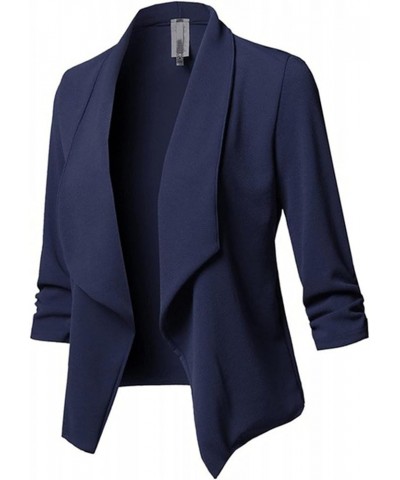 Women's Long Blazer Color Solid Open Front Cardigan Sleeve Casual Jacket Coat Oversized Blazer Navy-1 $10.54 Blazers