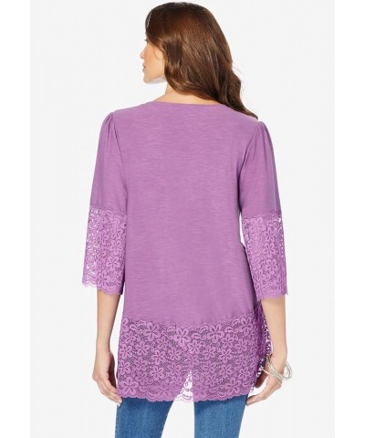 Women's Plus Size Lace-Hem Pintuck Tunic Navy $27.23 Tops