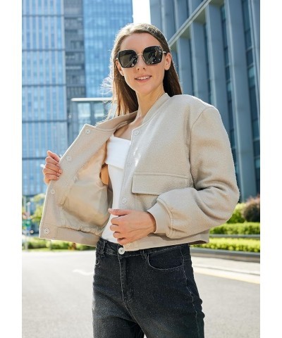 Women's Fashion Bomber Jacket Wool Blend Jacket Casual Button Varsity Jacket Beige Grey $18.19 Jackets