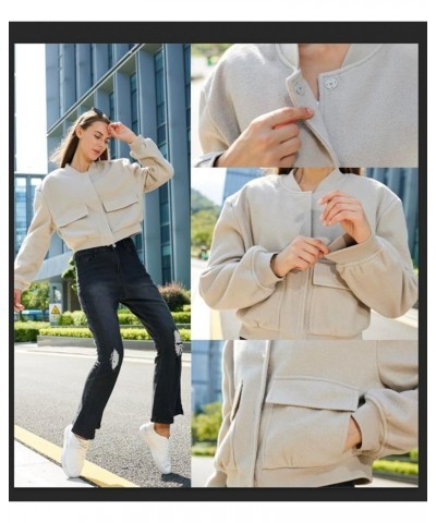 Women's Fashion Bomber Jacket Wool Blend Jacket Casual Button Varsity Jacket Beige Grey $18.19 Jackets