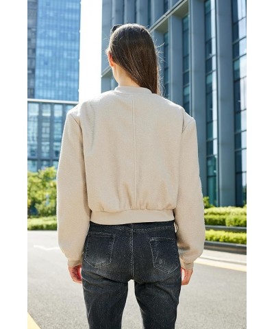 Women's Fashion Bomber Jacket Wool Blend Jacket Casual Button Varsity Jacket Beige Grey $18.19 Jackets