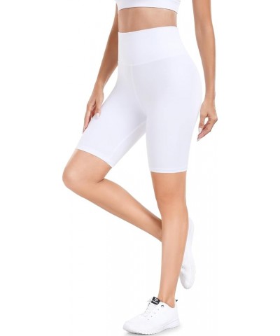 High Waisted Biker Shorts for Women-8" Tummy Control Fitness Athletic Workout Running Yoga Gym Shorts 05 White $7.79 Activewear